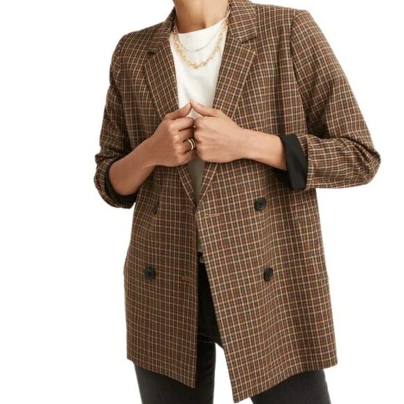 Madewell Jackets & Blazers - Madewell Caldwell Brown Mandell Plaid Double Breasted Blazer Jacket